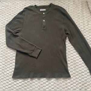 Everlane Men's Size L Olive Green Cotton Long Sleeve Thermal Cotton Henley